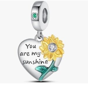 Sunflower heart charm you are my sunshine sterling silver charm for Pandora 925